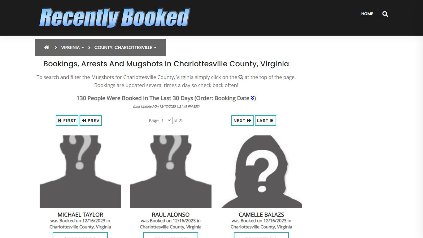 Bookings, Arrests and Mugshots in Charlottesville County, Virginia