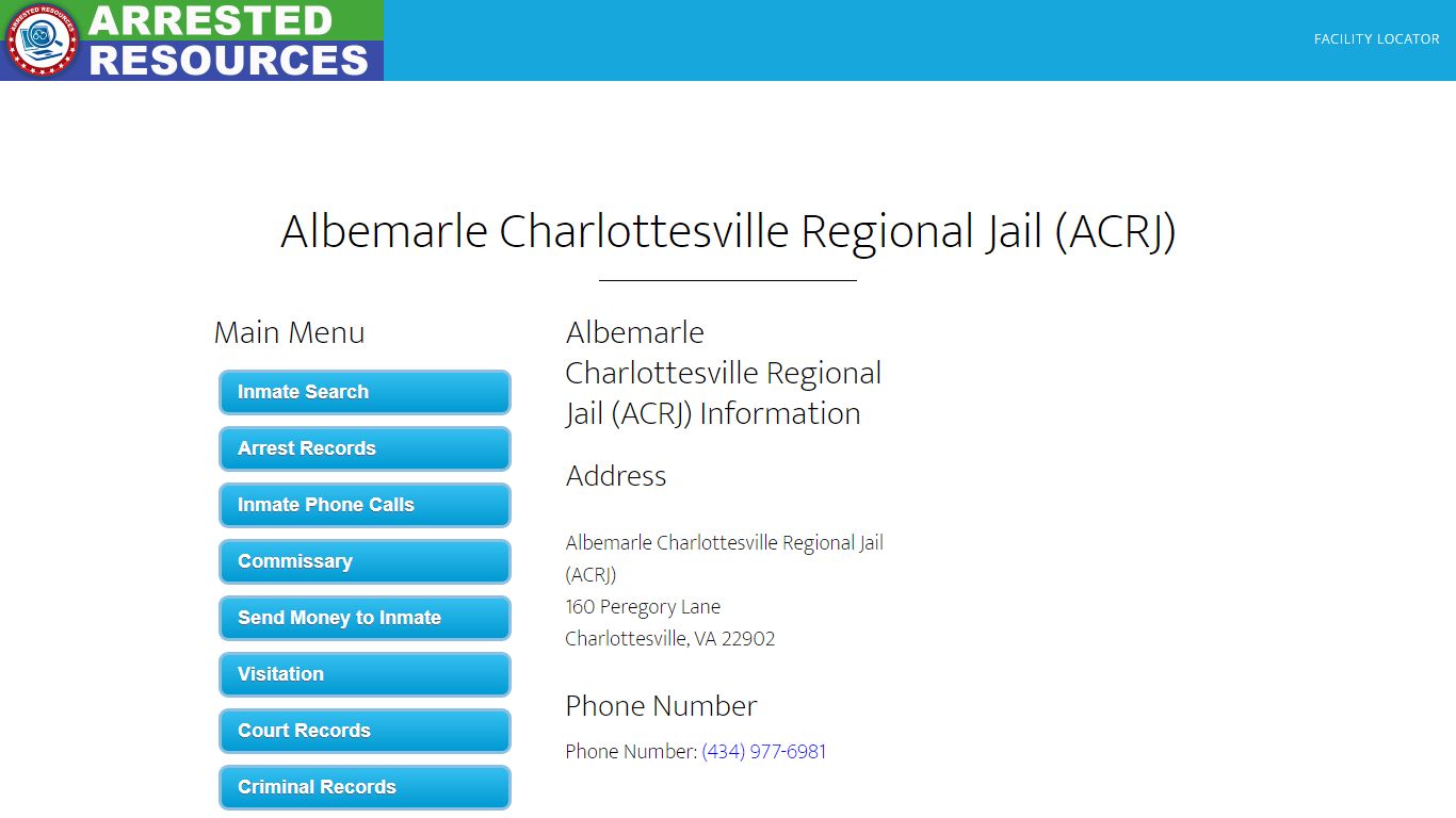 Albemarle Charlottesville Regional Jail (ACRJ) - Inmate Search ...